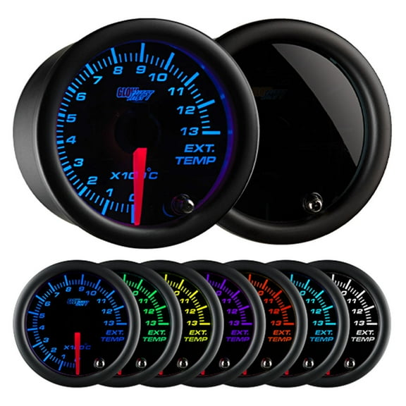GlowShift | 2-1/16 (52mm) Tinted 7 Color Series 1300 Celsius Pyrometer EGT Gauge for Cars and Trucks