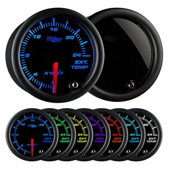 GlowShift | 2-1/16 (52mm) Tinted 7 Color Series 2400 Pyrometer EGT Gauge for Cars and Trucks