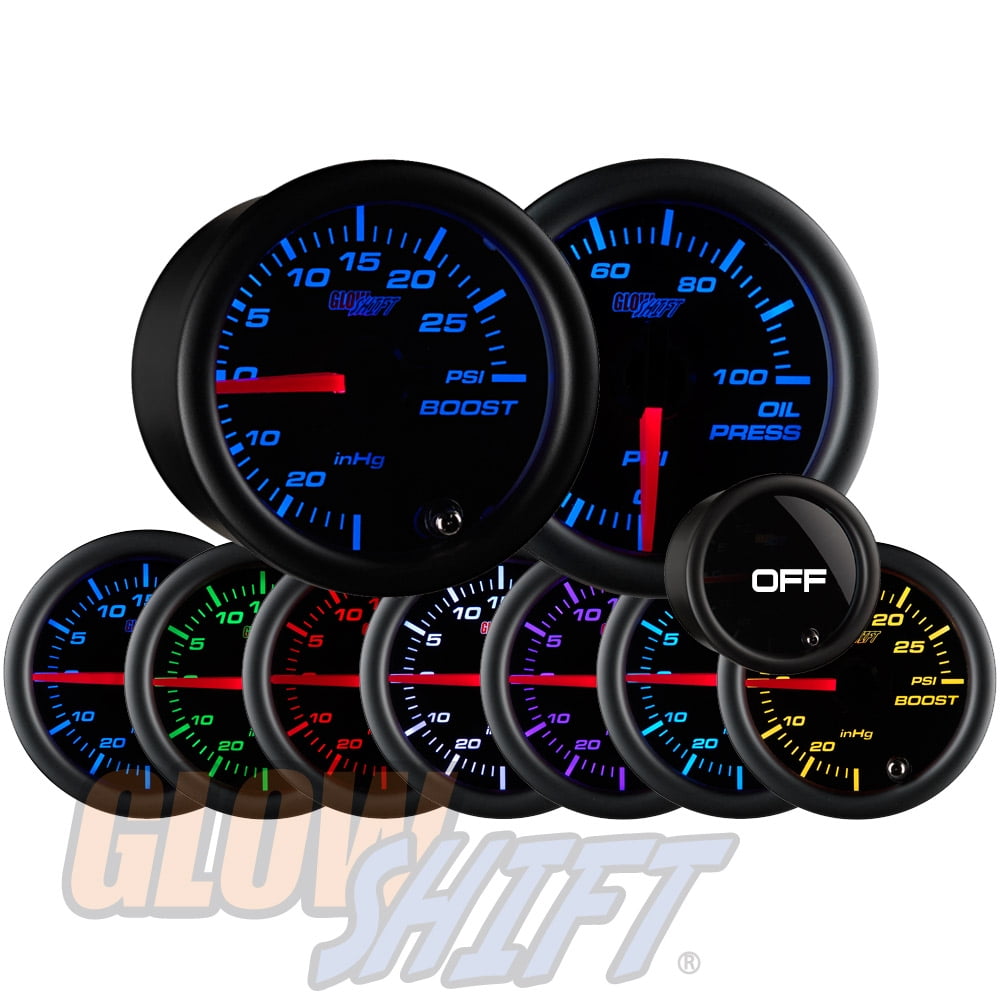 GlowShift 3-Gauge Diesel Set - Boost, EGT & Fuel Pressure Gauges With White Dial & 7 Color Lights - View #2