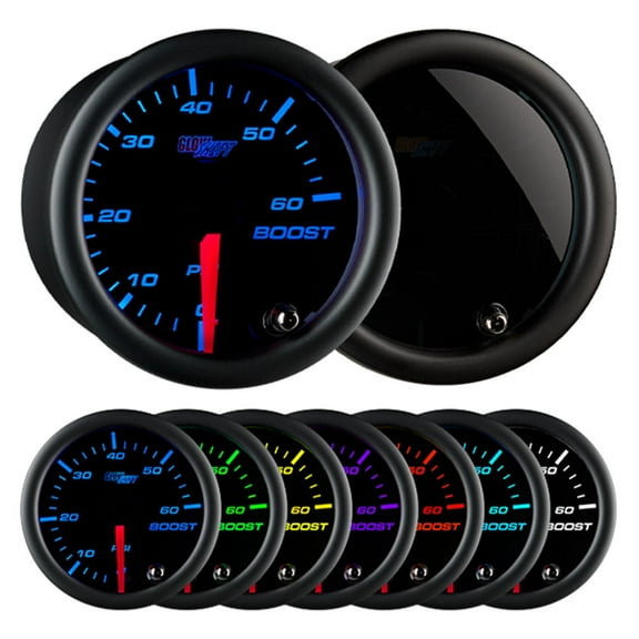 GlowShift | 2-1/16 (52mm) Tinted 7 Color Series 60 PSI Boost Gauge for Cars and Trucks