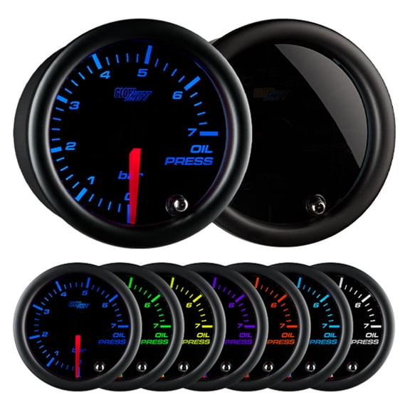 GlowShift | 2-1/16 (52mm) Tinted 7 Color Series BAR Oil Pressure Gauge for Cars and Trucks