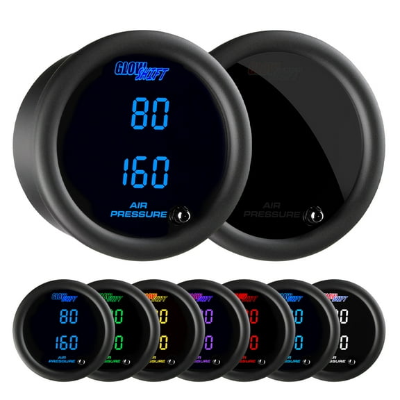 GlowShift | 2-1/16" (52mm) Tinted 7 Color Series Digital Dual Air Pressure Gauge for Cars and Trucks