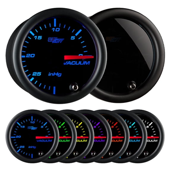 GlowShift | 2-1/16 (52mm) Tinted 7 Color Series Vacuum Gauge for Cars and Trucks