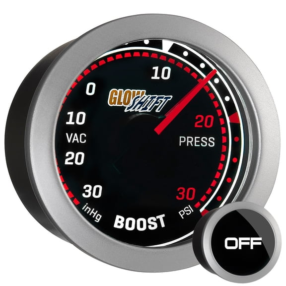 GlowShift | 2-1/16 (52mm) Tinted Series 30 PSI Boost Vacuum Gauge for Cars and Trucks