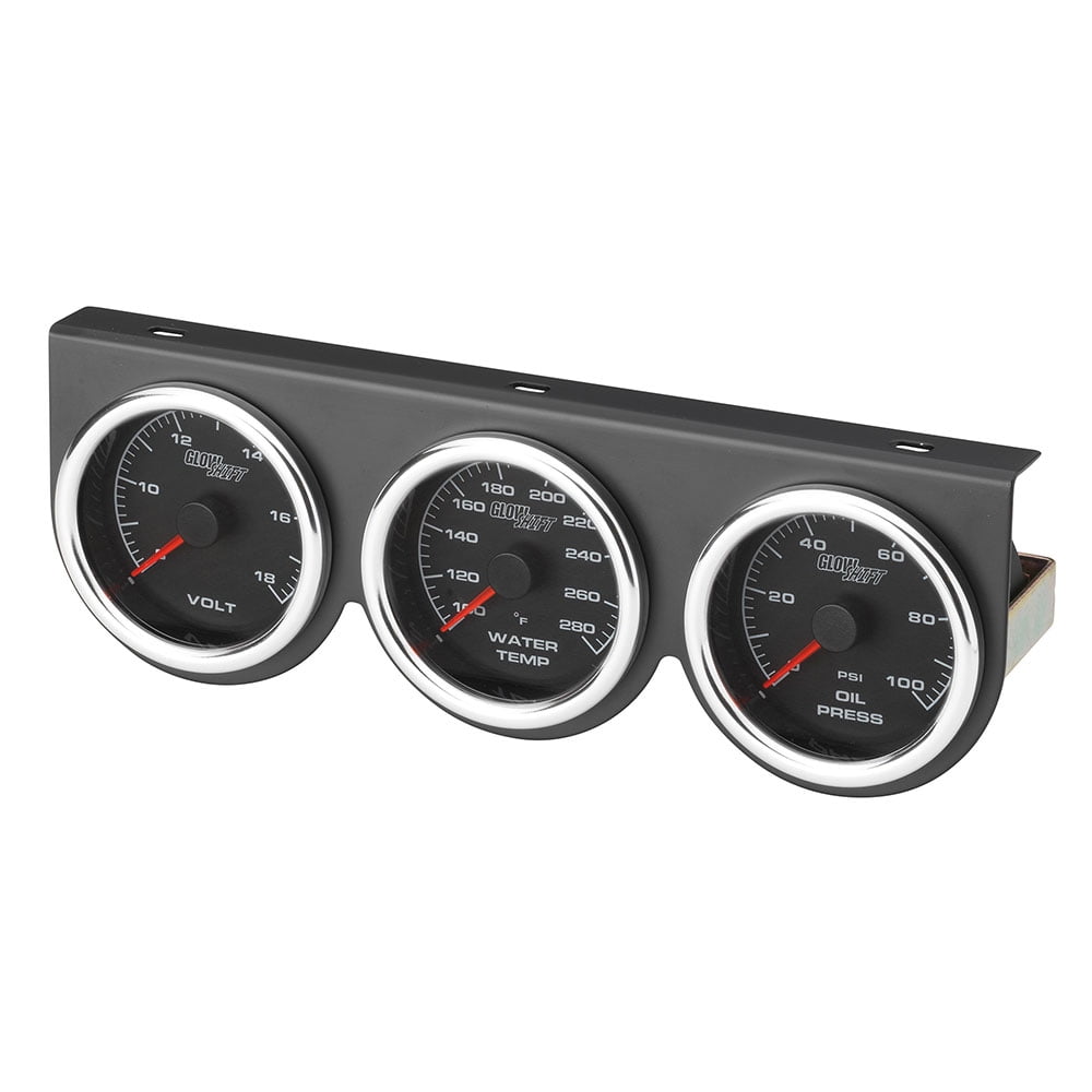 GlowShift 25/8" Black & White Racing Series 3 Gauge & Pod Set with Oil Pressure, Water