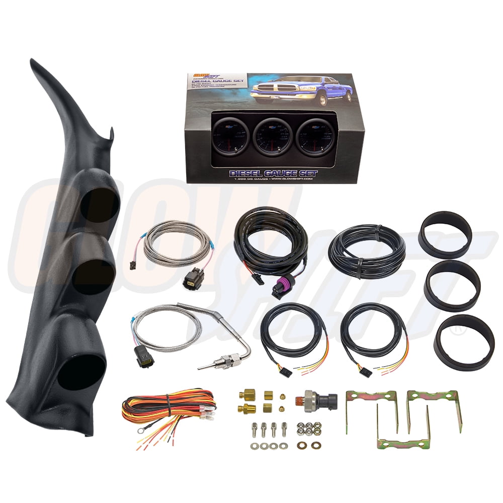 GlowShift 2000-2006 Chevrolet Silverado Duramax With Speaker Graphite Triple Gauge Package With Tinted 7 Color Ds10 Gauge Set