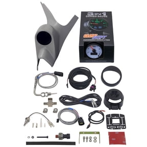 GlowShift 2003-2007 Ford Super Duty Power Stroke Gray Single Gauge Package with White 3in1 Analog Boost, Digital EGT & Digital Temperature Gauge