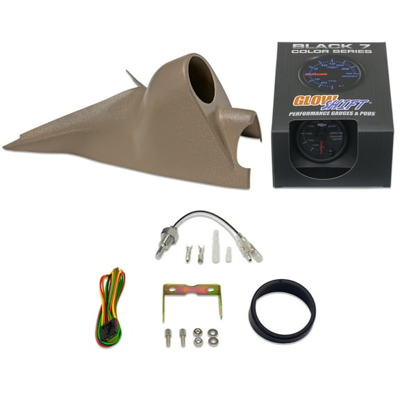 GlowShift | 2003-2007 Ford Super Duty Powerstroke Tan Single Pillar Gauge Pod with Black 7 Color Series Transmission Temperature Gauge