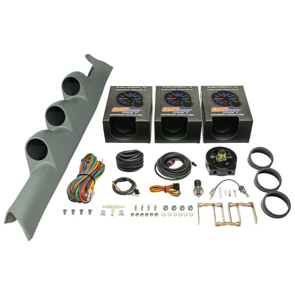 GlowShift | 2003-2007 Mitsubishi Lancer Evo VIII Gray Triple Pillar Pod with Speaker Cutout | Tinted 7 Color Series 30 PSI Boost Vac Gauge, 100 PSI Oil Pressure Gauge & Oil Temperature Gauge