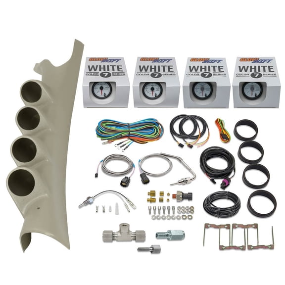 GlowShift 2003-2009 Dodge Ram Cummins Taupe Quad Gauge Package with White 7 Color DS50 Gauge Set