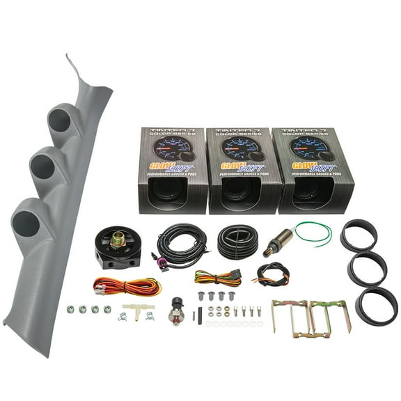GlowShift | 2008-2015 Mitsubishi Lancer Evo X Triple Gauge Pillar Pod with Tinted 7 Color Series 30 PSI Boost Vac Gauge, Oil Pressure Gauge & Narrowband Gauge