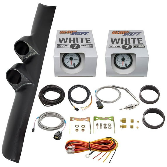 GlowShift | 2nd Gen 1994-1997 Dodge Ram 5.9 Cummins Black Full Size Dual Pillar Pod with White 7 Color Series 60 PSI Boost Gauge & 1500 Pyrometer EGT Gauge