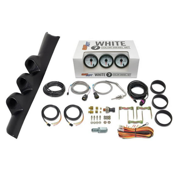 GlowShift | 2nd Gen 1994-1997 Dodge Ram 5.9 Cummins Black Triple Pillar Pod with White 7 Color Series 60 PSI Boost Gauge, 2400 Pyrometer EGT Gauge & 30 PSI Fuel Pressure Gauge