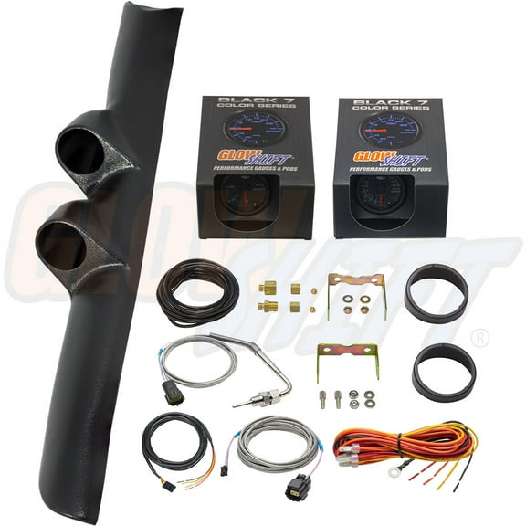 GlowShift | 2nd Gen 1994-1997 Dodge Ram Black Full Size Dual Pillar Pod with Black 7 Color Series 60 PSI Boost Gauge & 1500 Pyrometer EGT Gauge