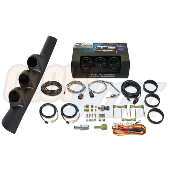 GlowShift | 2nd Gen 1998-2002 Dodge Ram 5.9 Cummins Black Triple Pillar Pod with Black 7 Color Series 60 PSI Boost Gauge, 1500 Pyrometer EGT Gauge & 30 PSI Fuel Pressure Gauge