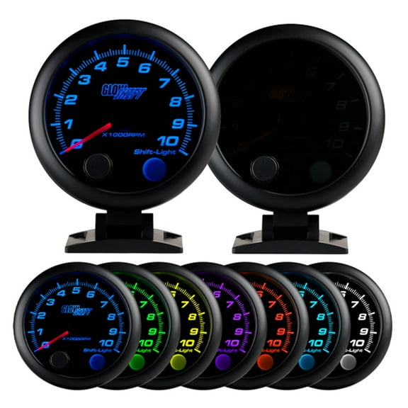 GlowShift | 3-3/4 (95mm) Tinted 7 Color Series 3-3/4" On Dash Tachometer RPM Gauge with Shift Light for Cars and Trucks