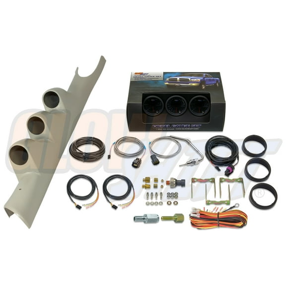 GlowShift | 3rd Gen 2003-2009 Dodge Ram 24 Valve Cummins Taupe Triple Pillar Pod with Tinted 7 Color Series 60 PSI Boost Gauge, 1500 Pyrometer EGT Gauge & 30 PSI Fuel Pressure Gauge