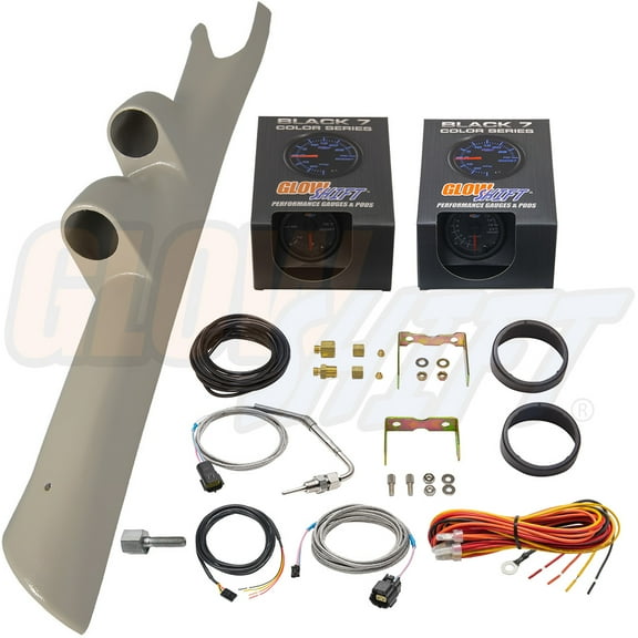 GlowShift | 3rd Gen 2003-2009 Dodge Ram 5.9 & 6.7 Cummins Taupe Full Size Dual Pillar Pod with Black 7 Color Series 60 PSI Boost Gauge & 1500 Pyrometer EGT Gauge