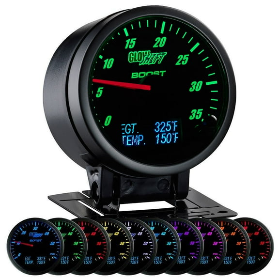 GlowShift 60mm 3in1 Black Analog 35 PSI Boost w Digital EGT & Temp Gauges