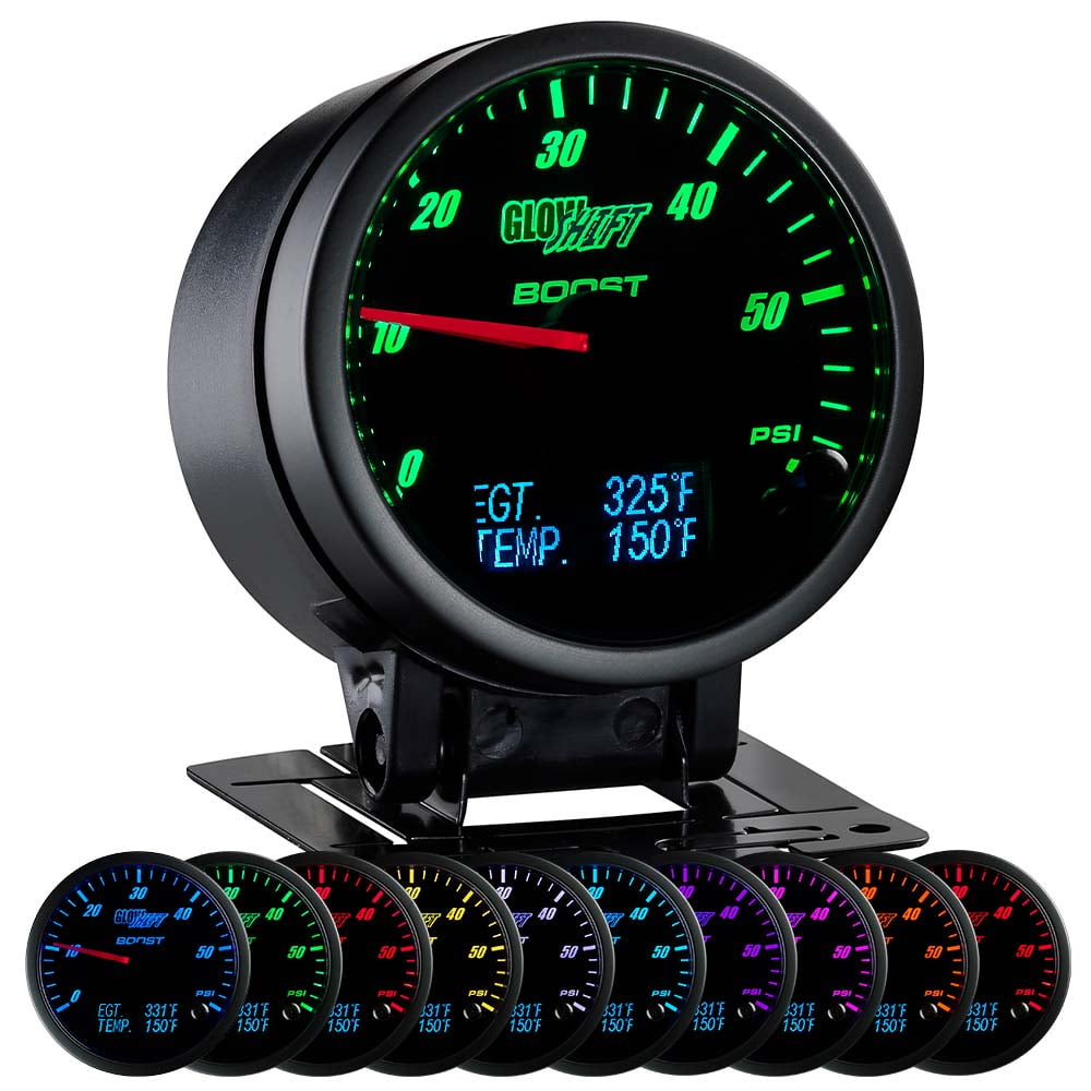 GlowShift 60mm 3in1 Black Face Boost w Digital Exhaust Gas Temp & Trans