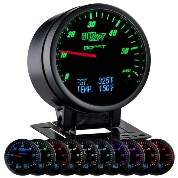 GlowShift | 3 Gauges In 1 Featuring Black Analog 60 PSI Boost with Digital Pyrometer EGT & Temperature Readouts for Cars and Trucks