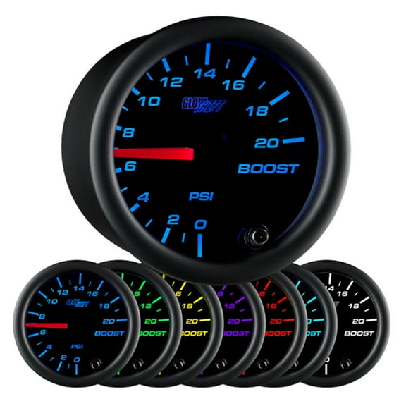 GlowShift Black 7 Color 20 PSI Boost Gauge