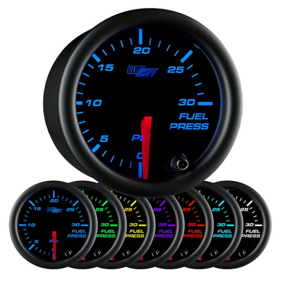 GlowShift Black 7 Color 30psi Fuel Pressure Gauge