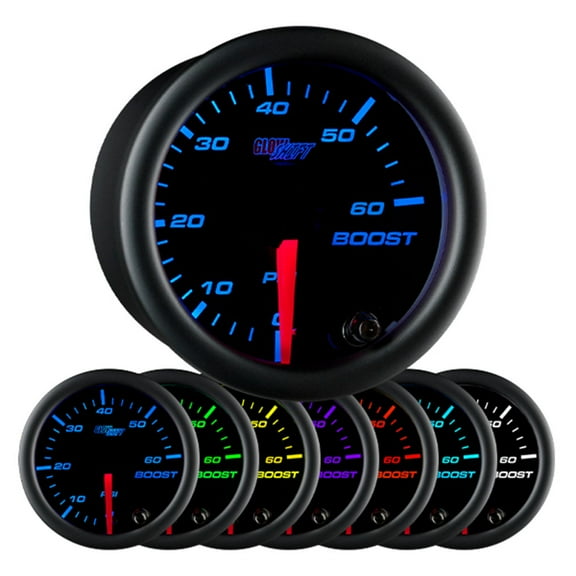 GlowShift Black 7 Color 60 PSI Boost Gauge