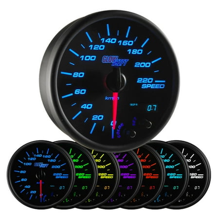 GlowShift Black 7 Color 95mm 3 3/4" In-Dash Kilometer Speedometer Gauge