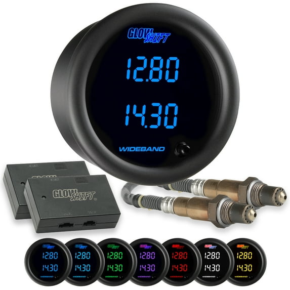 GlowShift Black 7 Color Dual Digital Wideband Air/Fuel Ratio Gauge with 2 LSU 4.9 Oxygen Sensors & 2 Data Logging Controllers