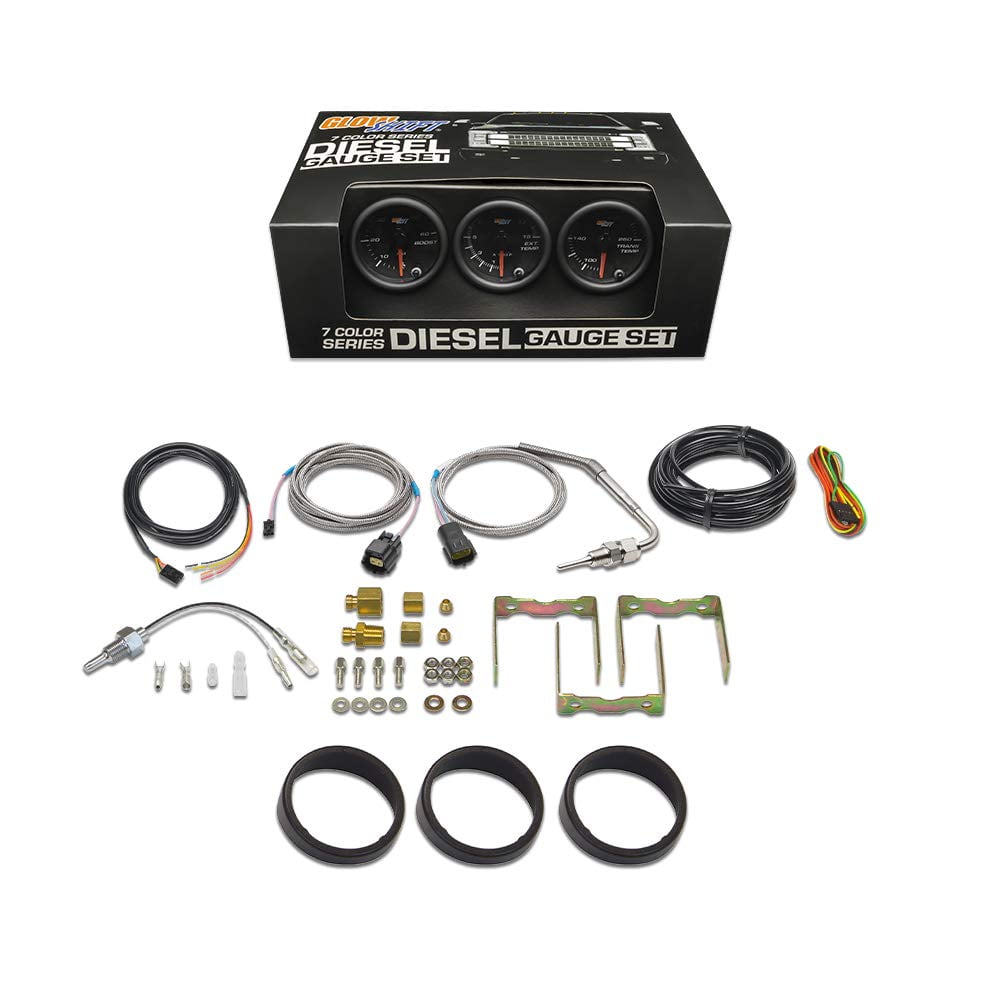 GlowShift Black 7 Color STF9 Diesel Truck 3 Gauge Kit Set - 60 PSI ...