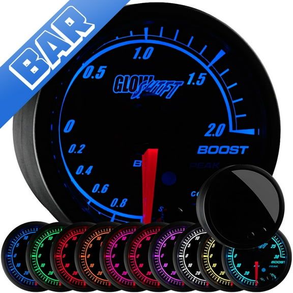 GlowShift Black Elite 10 Color 2.0 BAR Electronic Boost / Vacuum Gauge