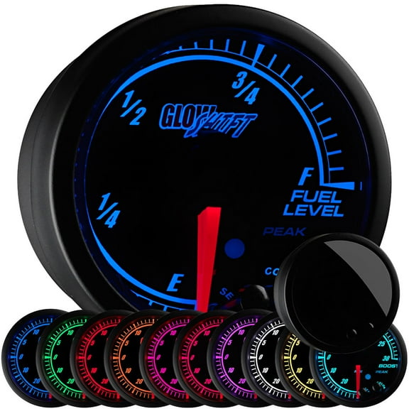 GlowShift Black Elite 10 Color Adjustable Fuel Level Gauge