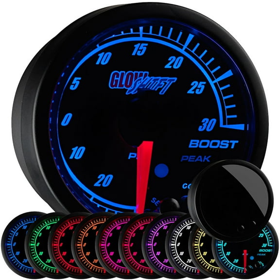 GlowShift Black Elite 10 Color Electronic Boost / Vacuum Gauge