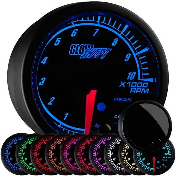 GlowShift Black Elite 10 Color Tachometer Gauge