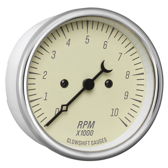 GlowShift | Classic Series Antique White 3-3/8" (85mm) Electronic Tach RPM Gauge for Cars and Trucks