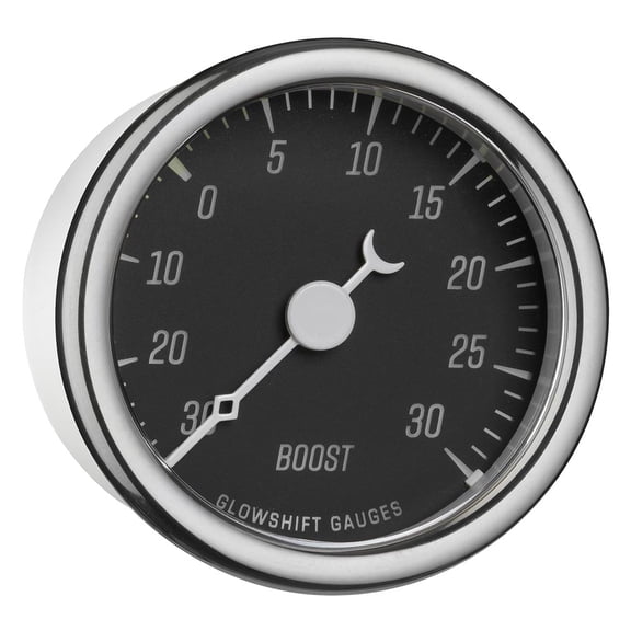 GlowShift | Classic Series Black 2-1/16" (52mm) Electronic Boost Vacuum Gauge for Cars and Trucks