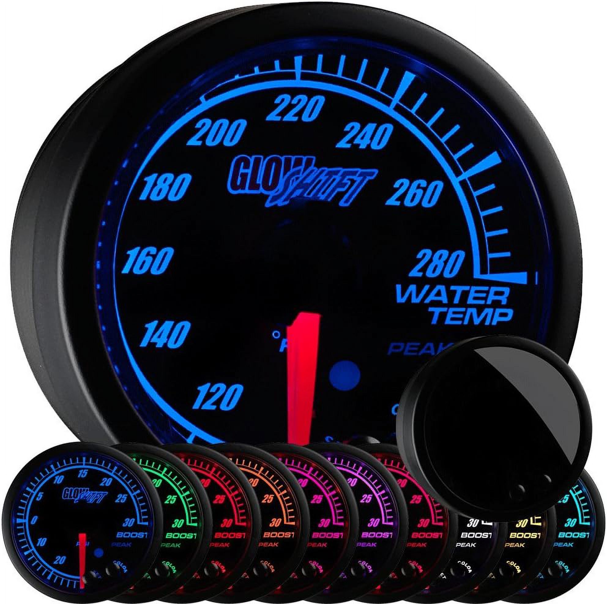 GlowShift Elite 10 Color 280 F Water Coolant Temperature Gauge Kit