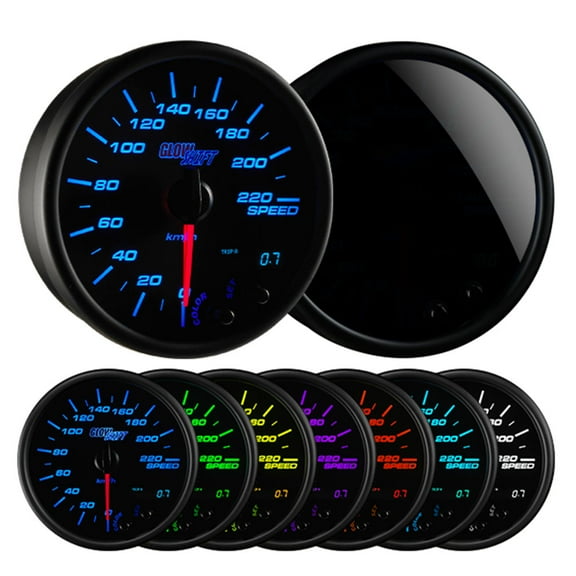 GlowShift | 3-3/4 (95mm) Tinted 7 Color Series In Dash Kilometer KM Speedometer Gauge for Cars and Trucks