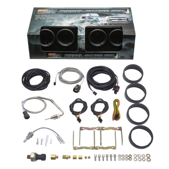GlowShift | Tinted 7 Color Series 4 Gauge Diesel Truck Set with 60 PSI Boost, 2400F EGT, Trans Temp & 100 PSI Fuel Pressure Gauges