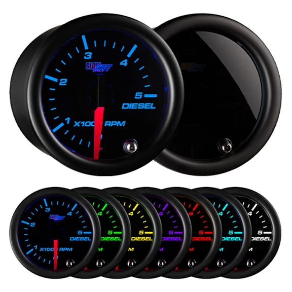 GlowShift Tinted 7 Color 5,000 RPM Diesel Tachometer Gauge