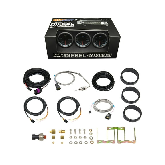 GlowShift | Tinted 7 Color Series 3 Gauge Diesel Truck Set with 60 PSI Boost, 1500F EGT & 100 PSI Fuel Pressure Gauges