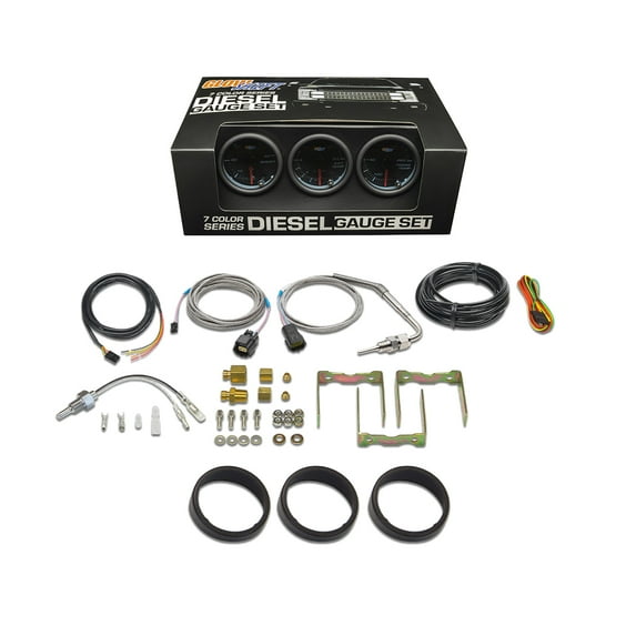 GlowShift | Tinted 7 Color Series 3 Gauge Diesel Truck Set with 60 PSI Boost, 2400F EGT & Trans Temp Gauges