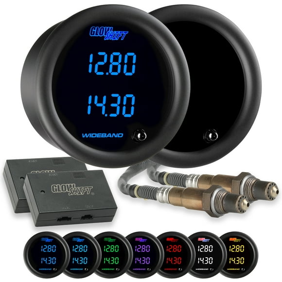 GlowShift Tinted 7 Series Dual Digital Wideband Air/Fuel Ratio Gauge with 2 Bosch LSU 4.9 Oxygen Sensors & 2 Data Logging Controllers