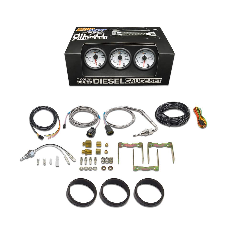 GlowShift White 7 Color SE33 Diesel Truck 3 Gauge Kit Set 60 PSI