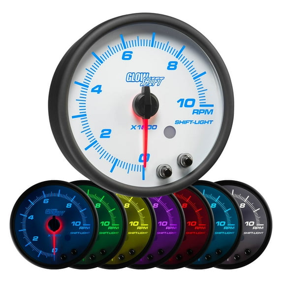 GlowShift | White 7 Color Series 3-3/4 (95mm) In-Dash Tachometer RPM Gauge for Cars and Trucks