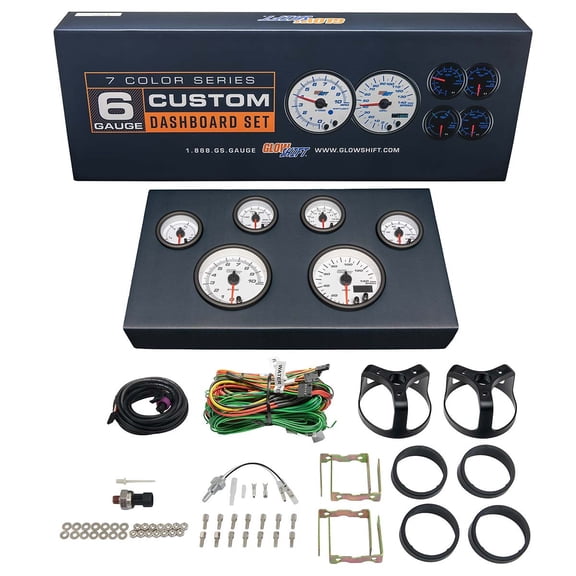GlowShift | White 7 Color Series 6 Gauge Cluster Dashboard Custom Set for Cars and Trucks