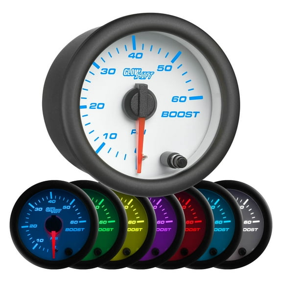 GlowShift | White 7 Color Series 60 PSI Boost Gauge for Cars and Trucks