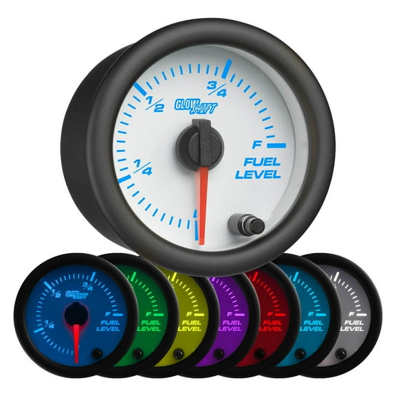 GlowShift | White 7 Color Series Fuel Level Gauge for Cars and Trucks
