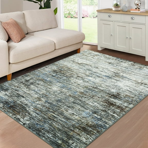 GlowSol 10' x 13' Extra Large Area Rug Modern Abstract Rug Soft Stain Resistant Non-Slip Rugs for Living Room Bedroom, Blue Gray
